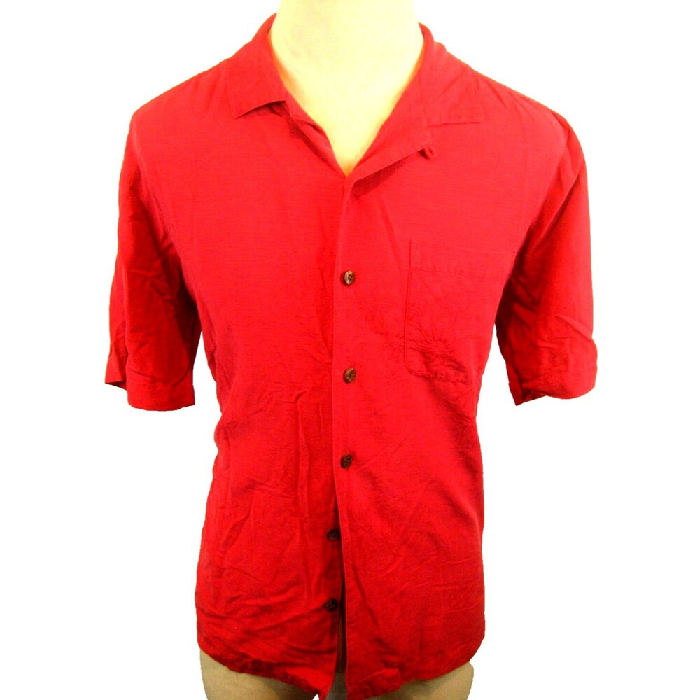 Mens Havana Jacks Cafe Red Silk Jacquard Tropical Hawaiian SS Casual Shirt sz M